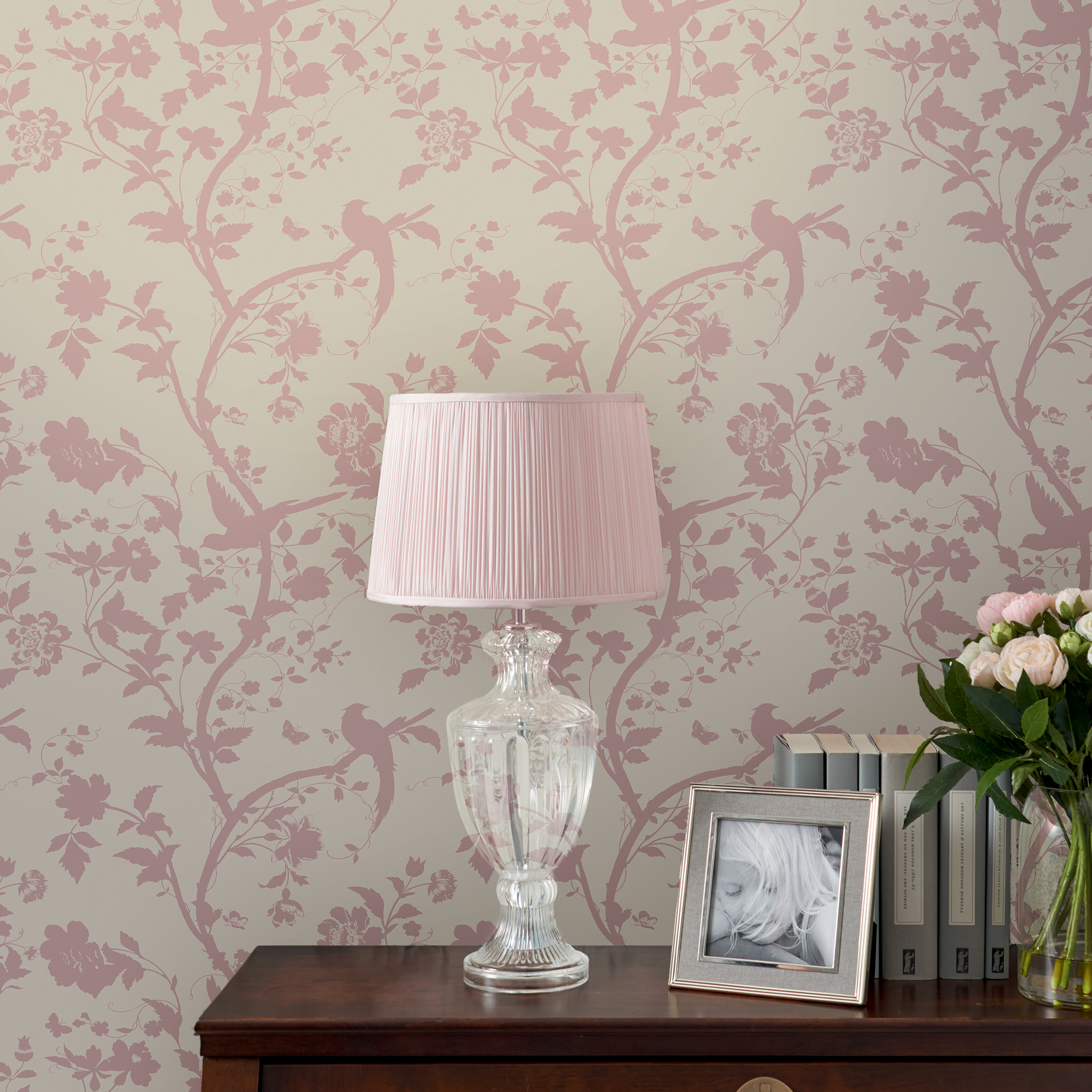 Oriental Garden Pearlescent Wallpaper 113389 By Laura Ashley In Chalk Pink